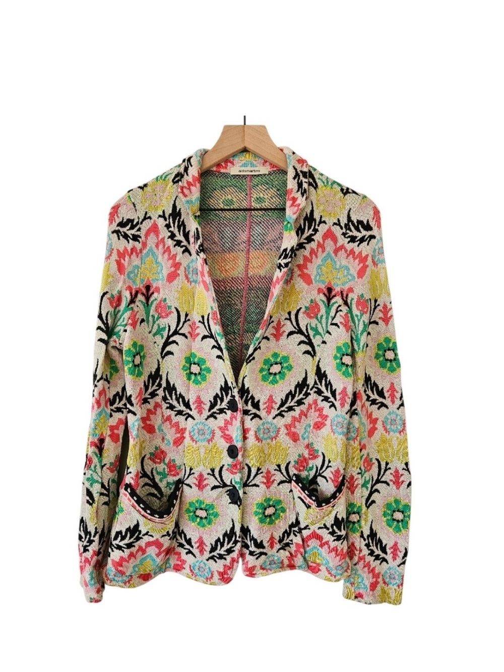 Aldomartins Multicolor Floral Intarsia Knit Cardigan Sweater
